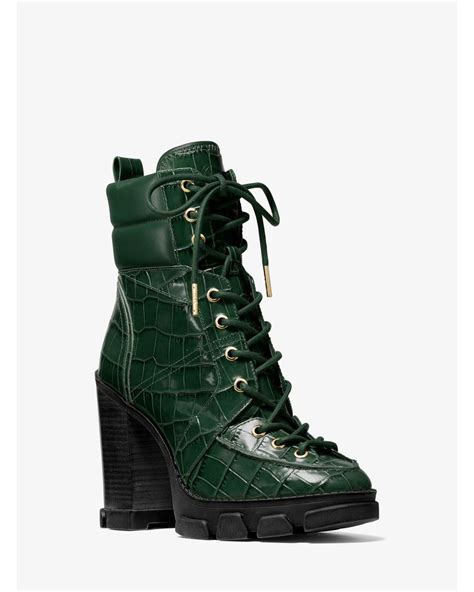 michael kors ridley crocodile embossed leather lace-up boot|Michael Michael Kors Ridley Crocodile embossed lace up Boots.